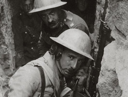 Soldiers hunkering down in a trench