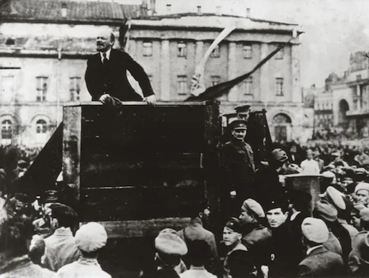 Photo of Josef Stalin speaking in a public square