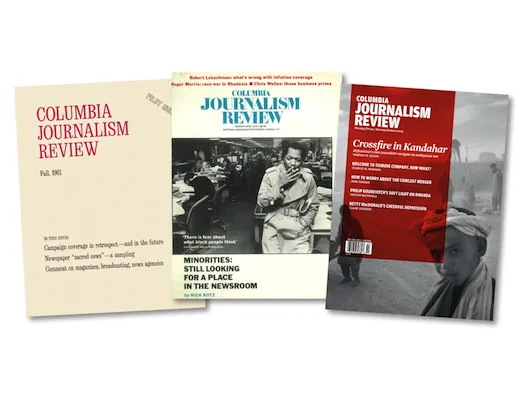 photo of covers of 3 issues of CJR