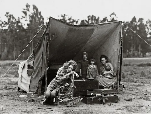 Photo of people living in tents during the Great Depression
