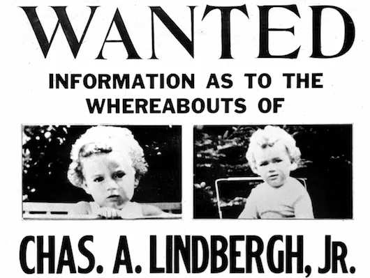 Photo of wanted poster for missing Lindberg baby