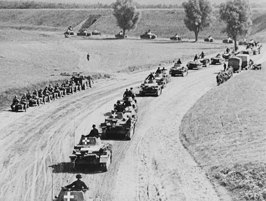 photo of German tanks rolling into Poland